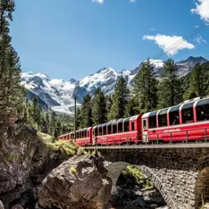 Bernina Express Near Morteratsch Rhaetian Railway