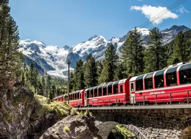 Bernina Express Near Morteratsch Rhaetian Railway