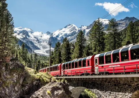 Bernina Express Near Morteratsch Rhaetian Railway