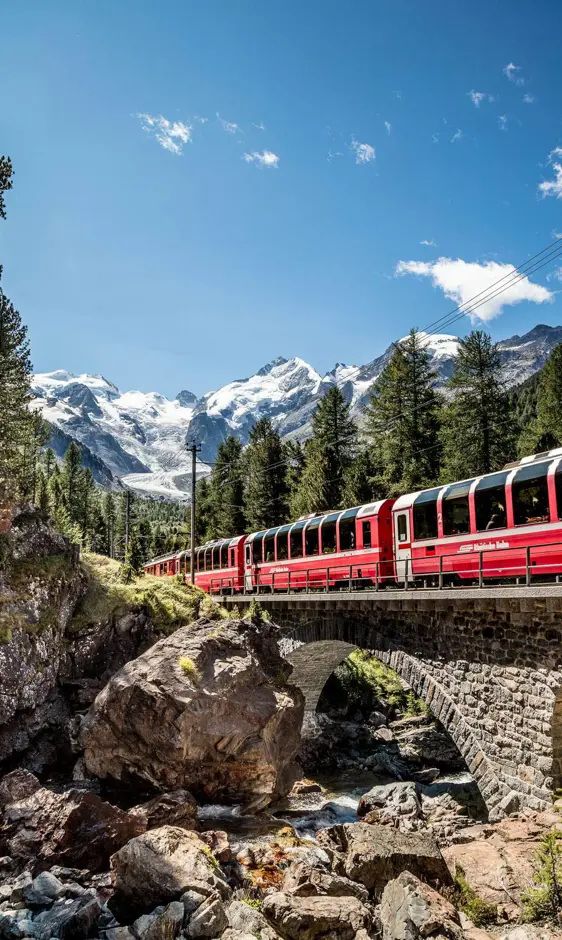 Bernina Express Near Morteratsch Rhaetian Railway